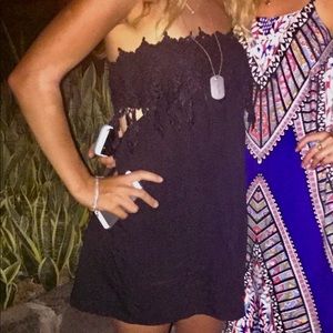 Black halter lace a line dress with back cutout